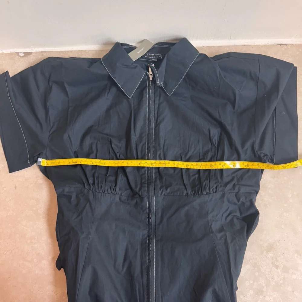 J Crew Black Zip Up Shirt Dress Short Sleeve Midi Women Sz 14 Fit Flare Pockets - Picture 5 of 13